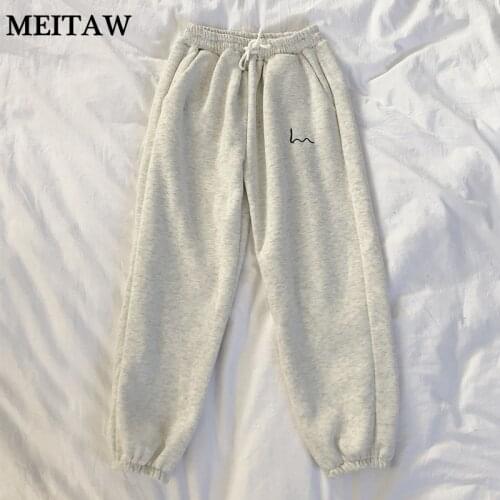 Autumn Winter Women High Waist Wide Leg Pants 2021 Casual Solid Loose Cotton Warm Pants Korean Embroidery Trousers