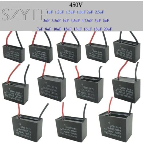 CBB61 fan start capacitor 1uf/1.2uf/1.5uf/1.8uf/2.5uf/3uf/3.5uf/4.5uf/6uf/7uf/8uf/10UF/12uf/15uf/16uf/18uf/20uf 450V