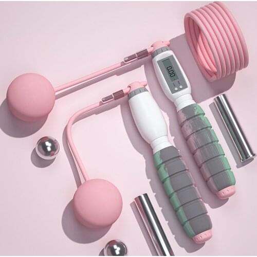 Women Ropeless Skipping Rope with Digital Counter Weight Ball Cordless Jump Rope Adults Portable Gym Fitness Exerciser Equipment