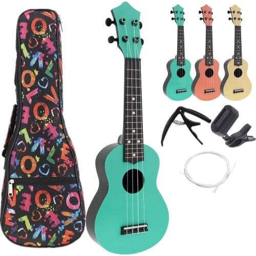 21 Inch Soprano Ukulele ABS Plastic 4 Strings Hawaiian Guitar Musical Instruments Ukulele Soprano Guitar with Bag Tuner