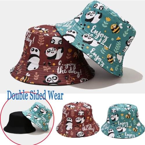 2021 Hot Sale High Quality Women Double Side Washed Packable Beach Sun Hats Mens Cartoon Printed Bucket Hat For Dropshipping