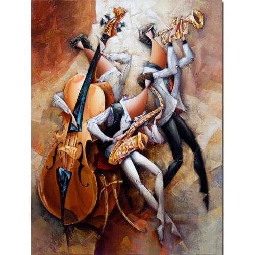 Canvas Wall Art Abstract Painting Music Jazz Trio Hand Painted Oil Artwork Modern Picture For Living Room Bathroom Home Decor