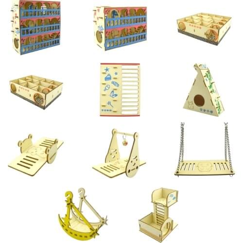 Hamster Maze Wooden Tube Tunnel Cage Seesaw House Swing Small Animals Pet Toys