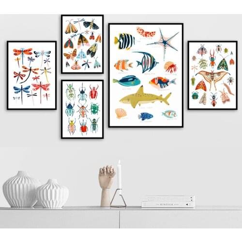 Beetle Butterfly Dragonfly Octopus Whale Wall Art Canvas Painting Nordic Posters And Prints Wall Pictures For Kids Room Decor