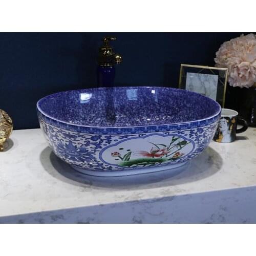 Jingdezhen Ceramic Basin Washbasin Oval Bathroom Washroom Home Art Basin colorful ceramic Wash Basin bathroom sink