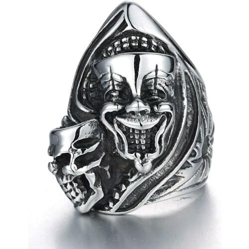 Classic Comedy Skull Clown Joker Cosplay 316L Stainless Steel Ring