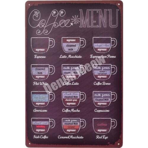 COFFEE MENU Plaque Vintage Metal Tin Signs Home Bar Pub Decorative Plates Cafe Wall Stickers Shop Billboard Iron Art Poster N227