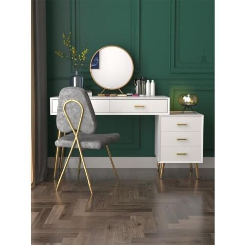 Nordic Dresser for Bedroom Modern Minimalist Dressing Table and Chair with Mirror Golden Wrought Iron Leg Living Room Furniture