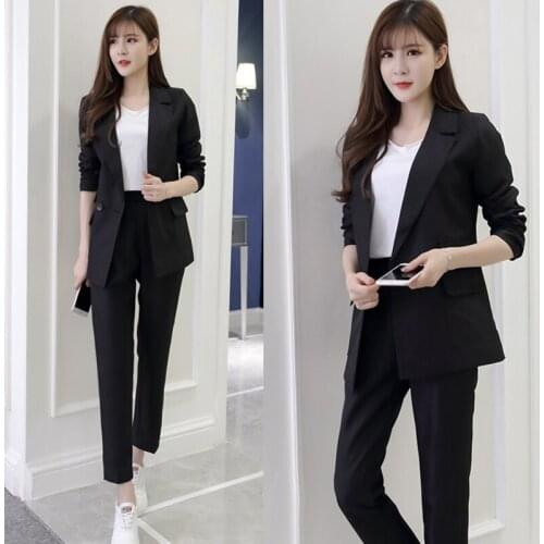 Set female 19 autumn new temperament fashion thickening casual solid color wild small suit jacket + nine pants elegant two-piece