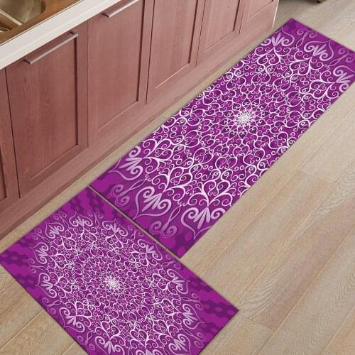 Purple Round Flowers Kitchen Rug Bedroom Entrance Doormat Home Floor Decor Carpet Bathroom Anti-Slip Rug