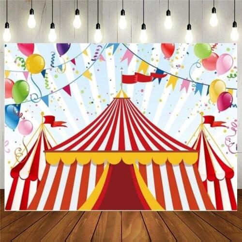 Red Circus Backdrop Carousel Big Top Tent Baby Shower Girl Boy Birthday Party Candy Cake Table Decor Banner Background