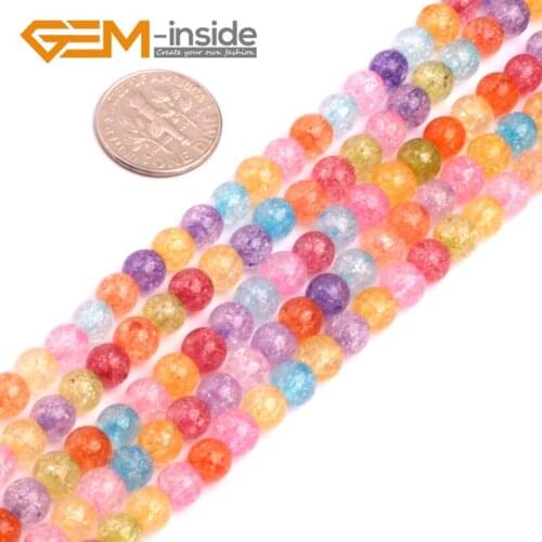Round Gem stone Mixed Crackle Rock Quartzs Beads Strand 15" For Jewelry Making Hot New Bracelet