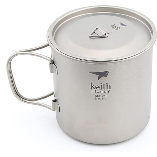 Titanium Water Mug Camping Travel Drinkware Cup Bacteriostatic Travel Mug With Folding Handles Titanium Lids 650ml Ti3208