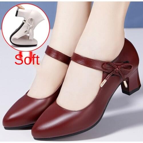 LLOGAI Plus Size Women Dress Shoes Med Heels Mary Janes Shoe Bow Pointed Toe Pumps Buckle Strap Grandma Shoes Ladies Office Shoe
