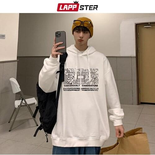 LAPPSTER Men 4 Colors Harajuku Hooded Hoodie 2021 Mens Japanese Streetwear Graphic Sweatshirts Male Y2k Korean Fashion Hoodies