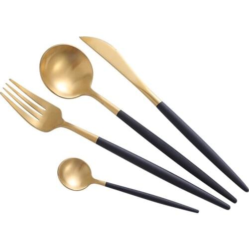 Flatware Set 304 Stainless Steel Cutlery Set Kitchen Gold Tableware Set 1/6/8/12/20/24 Pcs Knife Fork Spoon Dinnerware Set