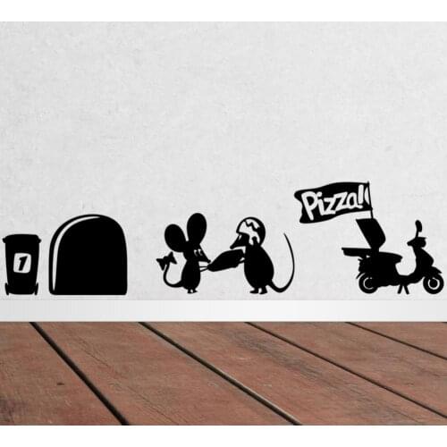 Funny mouse hole Pizza wall stickers for kids rooms decals vinyl wall art decoration home vintage wallpaper mural