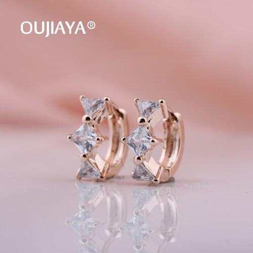 OUJIAYA new Triangle Drop Earring 585 Rose Gold Round Natural Zircon Earrings Women Cute Fashion Wedding Fine Jewelry A93