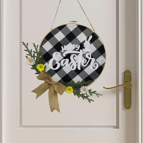 2021 NEW Easter Decor Wreath Reusable Black and White Grid Garland Wreath Door Wall Decoration Shooting Props