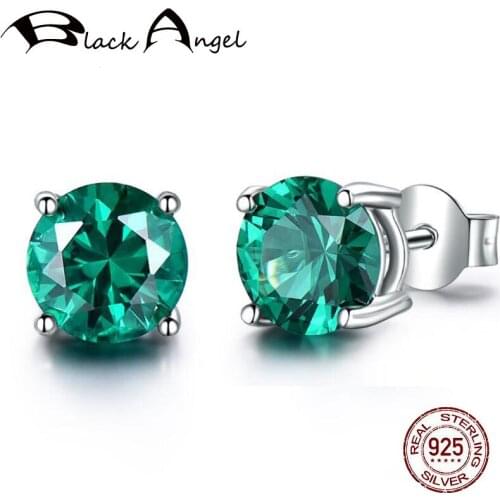 Limited Time Promotion 100% 925 Sterling Silver 5mm Emerald Stud Earrings for Women Fashion Jewelry Gemstone Wedding Earrings