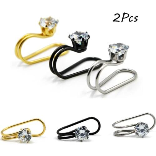 Pair Crystal Round Zircon Fake Ear Clip On Cuff Wrap Non Piercing Mixed Color Fake Ear Cartilage Earring Piercing Jewelry