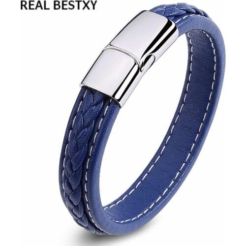 Real Bestxy engrave logo Black/Brown Braided Bangle Leather Bracelet & Bangle Stainless Steel Magnetic Clasp Fashion Bangle