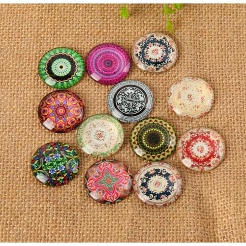 Self-adhesive kaleidoscope pattern Mixed Color Mosaic Printed Glass Oval Cabochons 50pcs