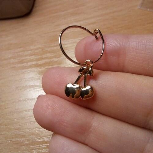 Trendy Super Cute Lovely Cherry Apple Charm Thin Small Hoop Earrings For Women Girl School Daily Tiny Simple Decoration Jewelry
