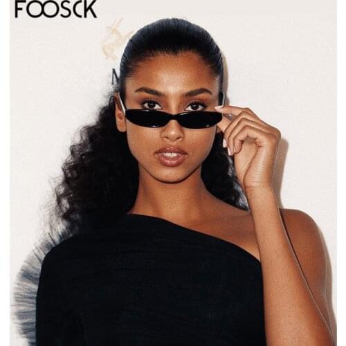 FOOSCK Vintage Rectangle Sunglasses Women Cat Eye Designer Ladies Small Frame Black Red Sun Glasses UV400