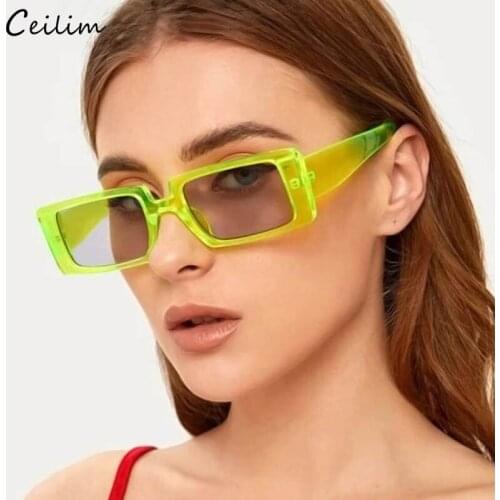 Fashion Rectangle Sunglasses Women 2021 Brand Design Black Green Thick Frame Cool Sun Glasses Square Shades Female Eyewear UV400