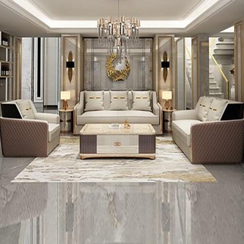 Louvre Italian style light luxury furniture living room small apartment luxury Hong Kong style post-modern style simple leather