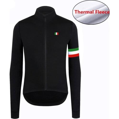 Italian flag Thermal Fleece Long Sleeve Cycling Jersey Men 2020 Black simple Road Bike Racing Clothing Winter Bicycle Jacket