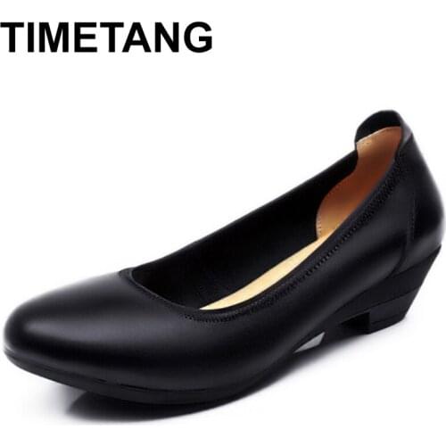 TIMETANGGenuine Mother Female Leather Shoes Women Ladies Mother Flats Loafers Soft Slip On Work Plus Size 41 42 E1369