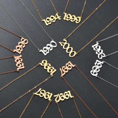 For Century Classic Stainless Steel 18K Gold Plated Year Necklaces For Unisex Year Pendant Gold Chain Necklace Birthday Gifts