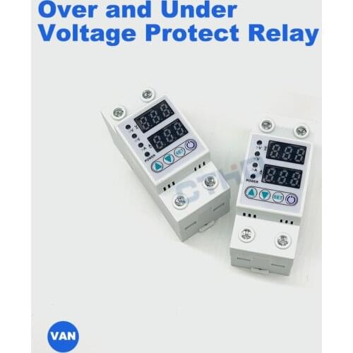 63A 40A 110V 230V Din rail adjustable over under voltage protective device protector current limit protection Voltmeter Kwh