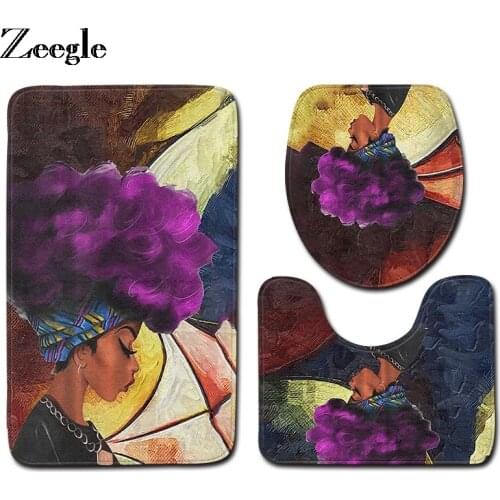 Zeegle Indian Woman Pattern Mat Toilet Area Floor Rugs Cushion Toilet Seat Cover Bath Mat Non-slip Water Absorbent Rug Mat