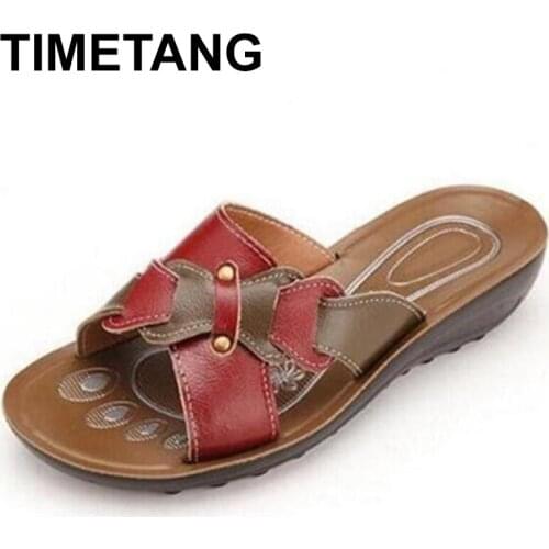 TIMETANG New women sandals shoes2020colors spell genuine leather sandals slippers flat sandals non-slip summer women sandals
