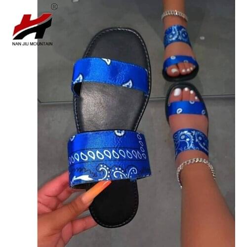 NAN JIU MOUNTAIN 2020 Womens Summer Flat Slippers Printed Outdoor Sandals Open Toe Beach Shoes Fashion Plus Size 43