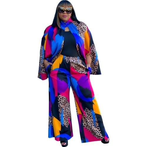 2 Piece Set Women Wholesale Plus Size Clothing Long Sleeve Shirts Blouses And Wide Leg Pants Elegant Office Lady Suits 2021 New