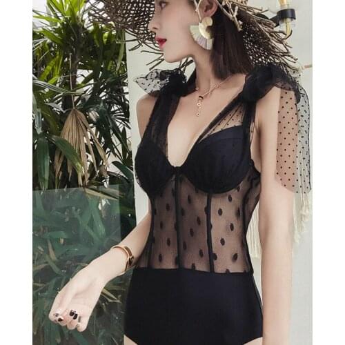 Womens Bathing Suit Swimsuits 2019 Swimwear Separate Bikini One Piece Swimsuit Solid Female New Black Cover Veil Sexy Belt