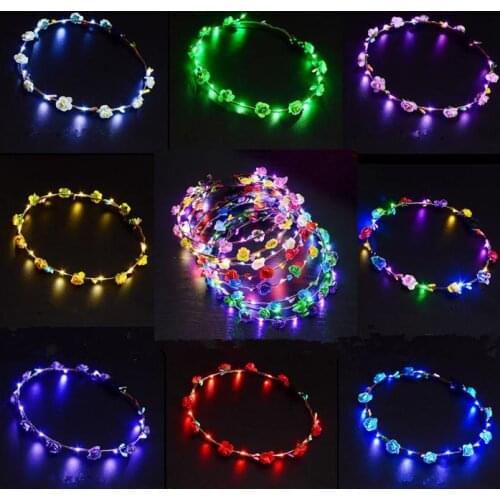 200pcs Led Flower Wreath Headband Crown Festival Floral Garland for Park Wedding Headdress Glow Hair Band Decor SN129