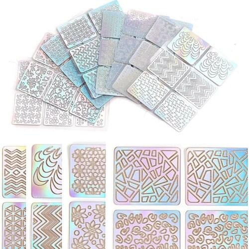 24Pcs/Set Wavy Hollow Self-adhesive Nail Polish Sticker Decal Manicure Tools Stamp Plate DIY Template Nail Design Nail Art Image
