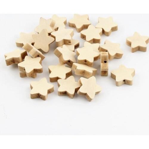 30pcs Wood Color Star Shape 19mm Own painting Wooden Beads Spacer Beads for Making Pacifier Clip Teerther DIY