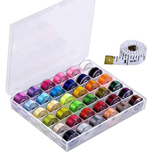 36 Pcs Bobbins and Sewing Threads with Case and Soft Measuring Tape for Brother Singer Babylock Janome Kenmore (Assorted Colors)