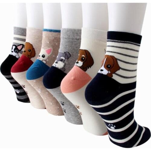6Pcs/Set Stockings For Women Spring Fall Warm Cute Cartoon Printed Cotton Soft Tube Socks Sweat-Absorbent Breathable Socks