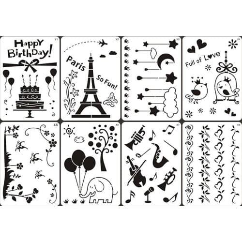 8 Sheet 14.5*20.5cm Moon Stars Flower Stencil DIY Wall Layering Painting Template Decor Scrapbook Coloring Embossing Reusable