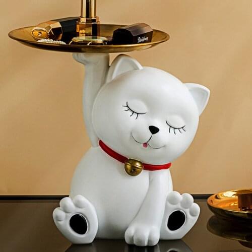 Home Decor,Lovely Cat Figurines Miniature,Statue,Sculpture,Ornaments,Living Room Table Decoration,Storage Tray,Candy Fruits Dish