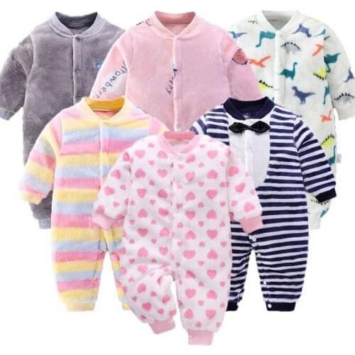 Newborn Baby Polar Fleece Clothes Boys Girls Autumn Thicken Rompers Infant Baby Cartoon Jumpsuit Home Climbing Clothes Pajamas