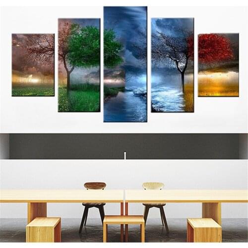 HUACAN 5pc Multi-picture Diamond Painting Full Square Four Seasons Tree Diamond Embroidery Landscape Mosaic Home Decoration
