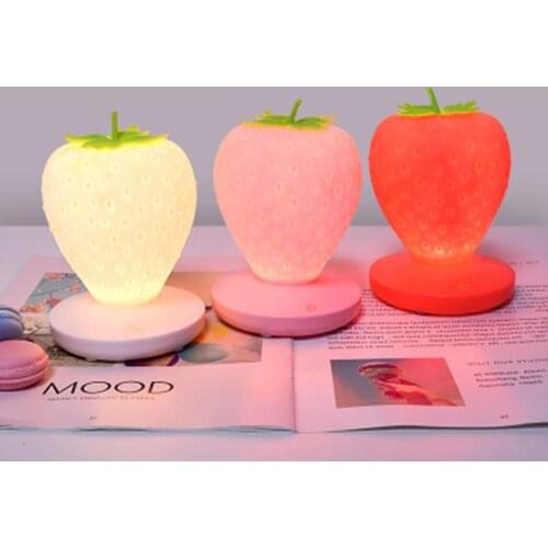 Creative Home Strawberry Night Light USB Charging Bedside Decoration Atmosphere Lamp Led Silicone Eye Protection Table Lamp